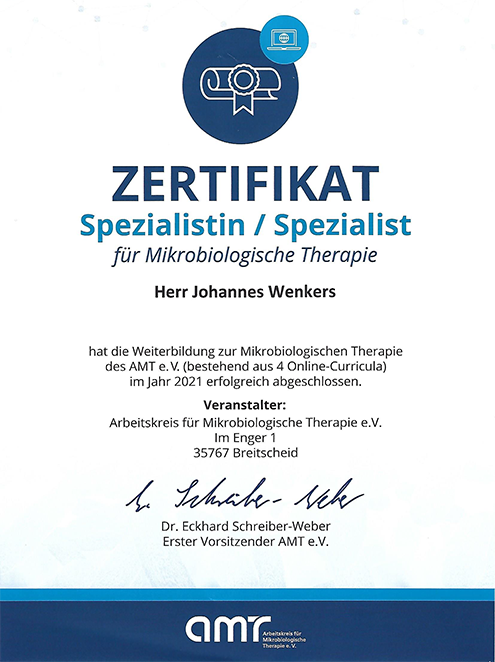 Johannes Wenkers - Zertifikat Mikrobiologische Therapie